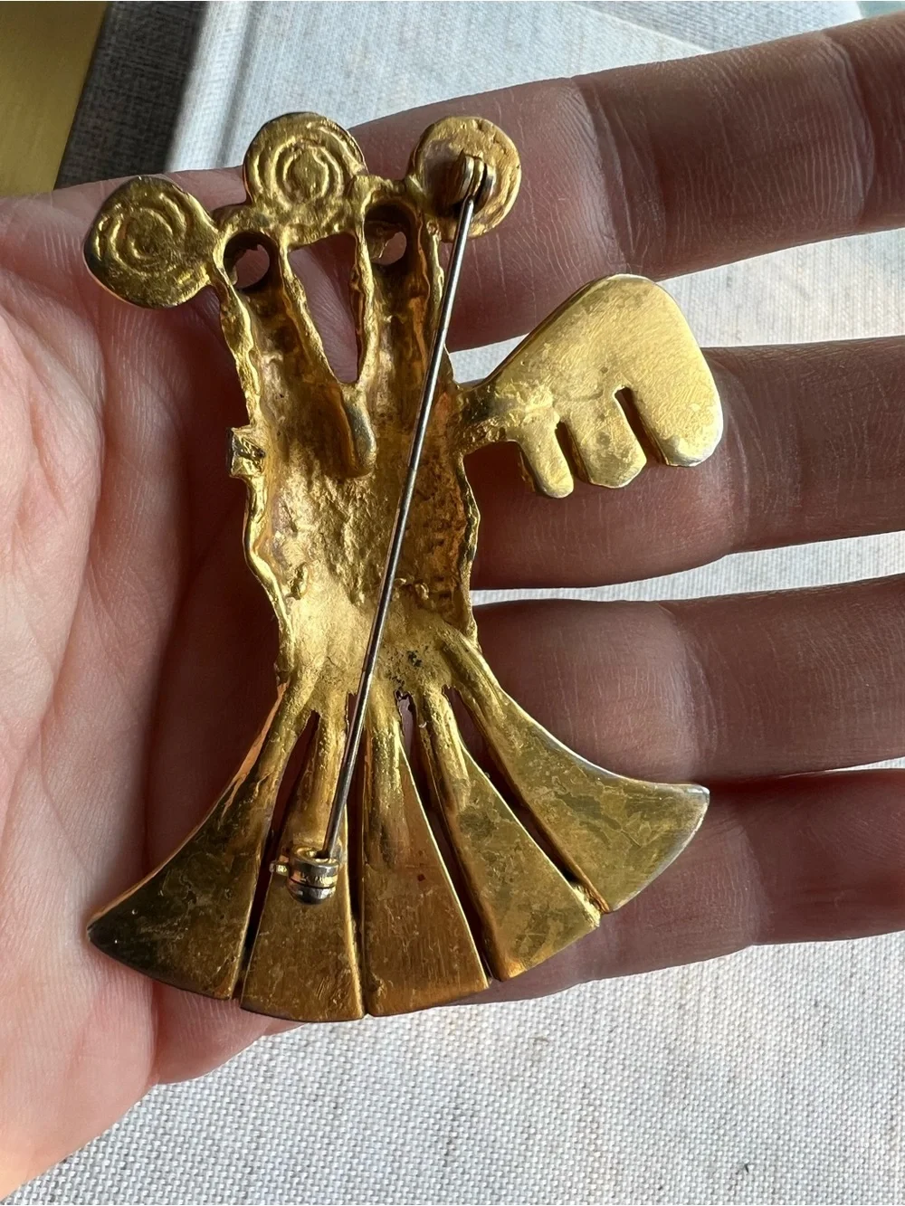 Brass Double-Headed Bird Pendant - Gold Tone
